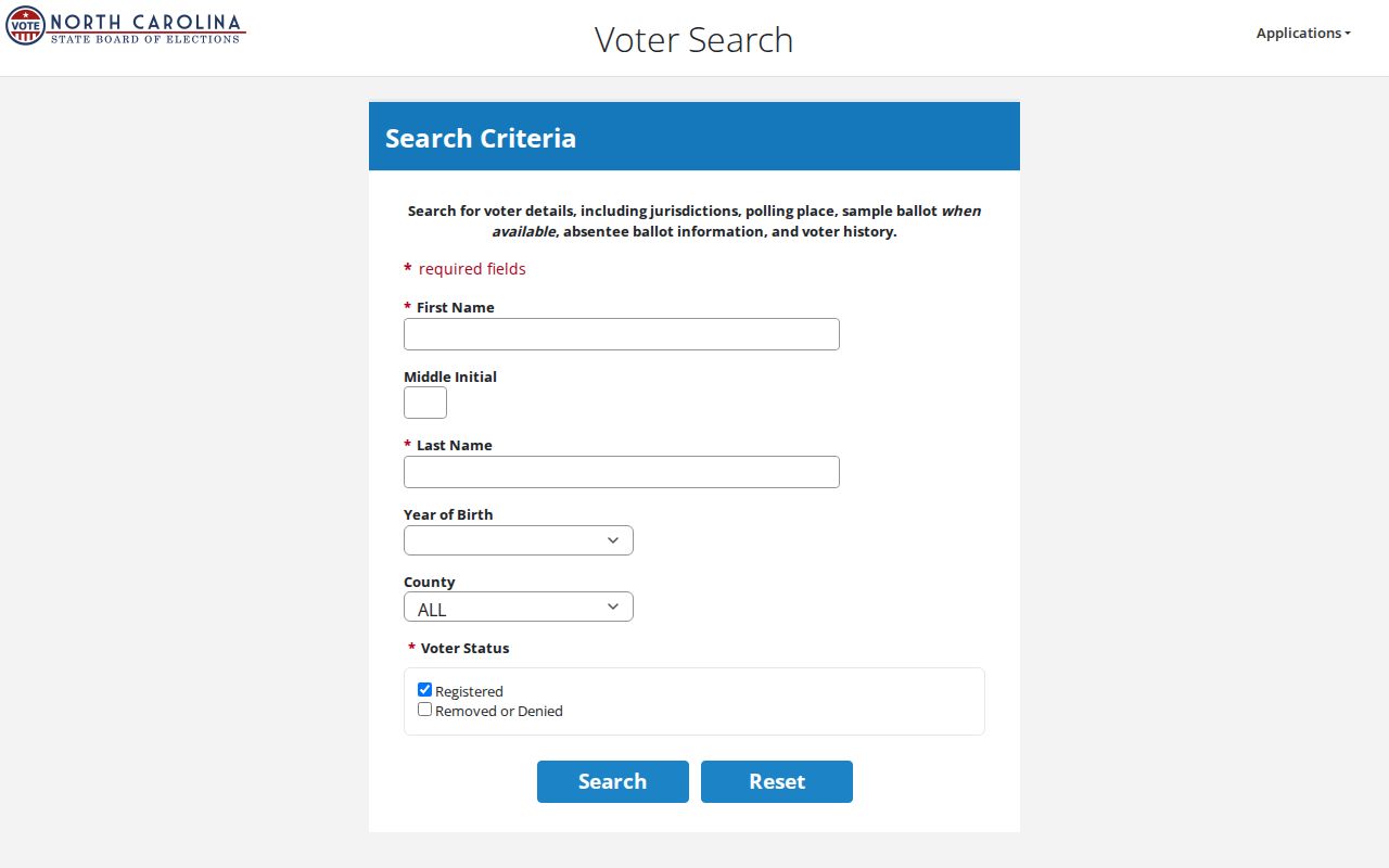 Greensboro voter registration lookup name and county search fields